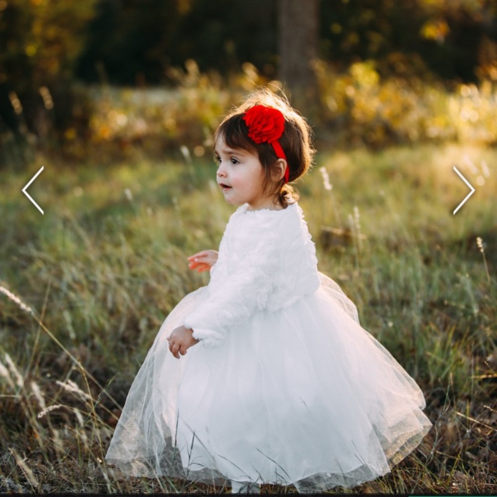 Nordstrom’s Faux-fur jacket with a dreamy dress.